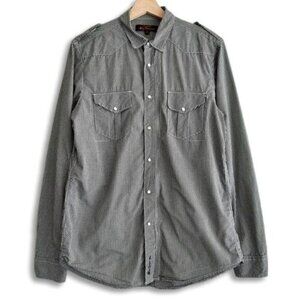 BEN SHERMAN 100% Cotton Pearl Snap Button Western Gingham Shirt B&W Men's Sz M